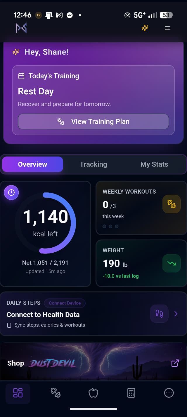 Pure Strength App dashboard